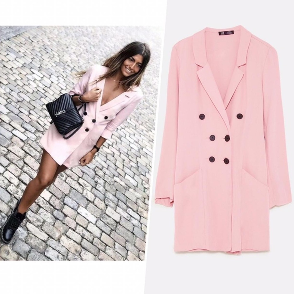 ZARA PINK BLAZER-STYLE JUMPSUIT ROMPER DRESS SIZE XS NEW